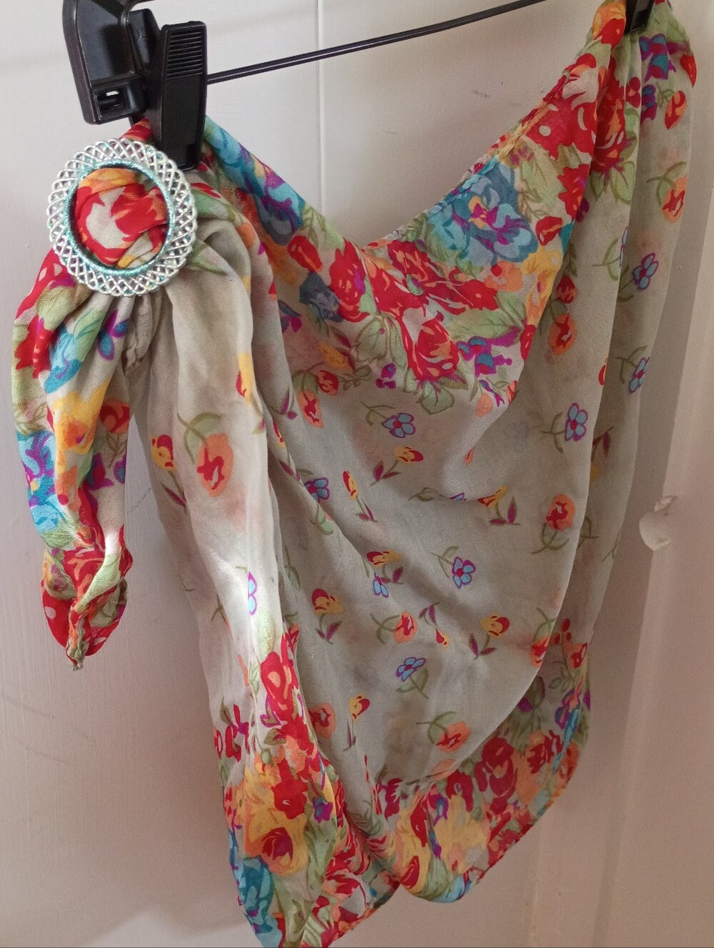 Soft Green Floral Print Lightweight Colorful Scarf Sarong
